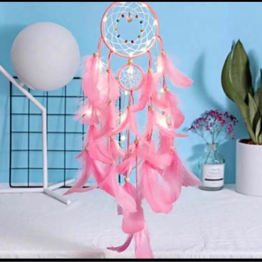 Pink Feather Dreamcatcher Wall Hanging
